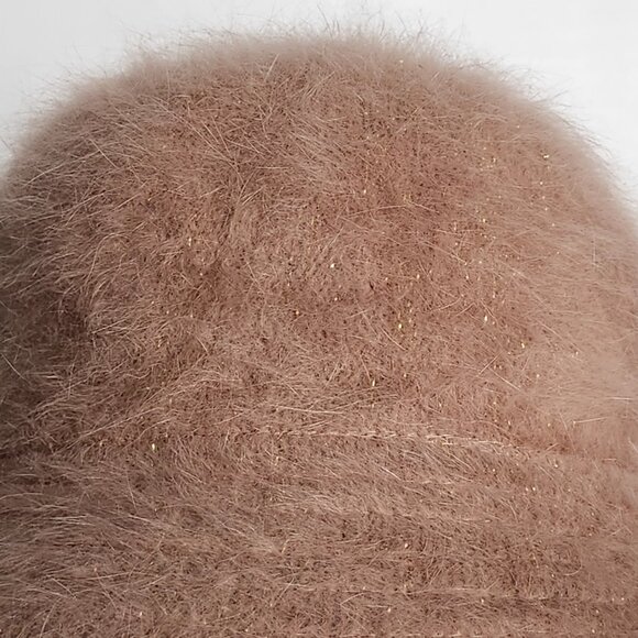 Ladies Winter Bucket Hat Angora Blend Great Shape Brown w/Gold Tint BOW Deatil - Picture 4 of 7